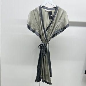 100% Silk Gray Wrap Front Robe